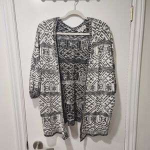 Pink Rose Black and White Tribal Pattern Knit Cardigan